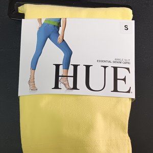 HUE Zest Yellow Essential Denim Capri Leggings Sz Small U18756 Ankle Slit